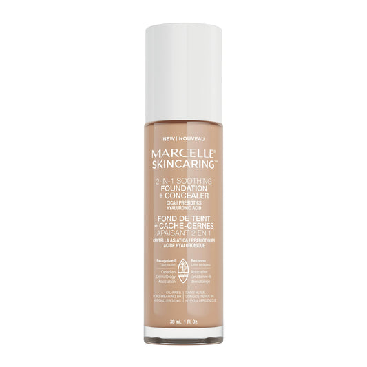 Marcelle Skincaring 2-in-1 Soothing Foundation + Concealer, Classic Ivory, with Hyaluronic Acid, Medium Coverage, Matte Finish, Oil-Free, Cruelty-Free, Fragrance-Free, Hypoallergenic, 30 mL
