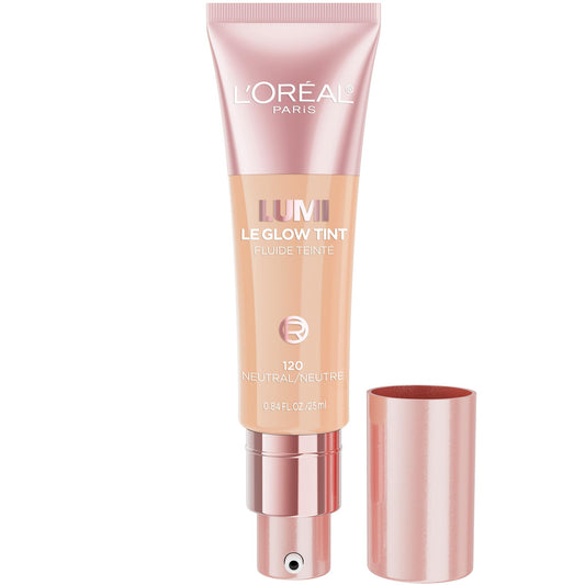 L'Oréal Paris Lumi Le Glow Tint, Glowy Skin Tint Foundation, Lightweight Buildable Coverage, Water-Based Formula, Light Neutral 120, 25 ml