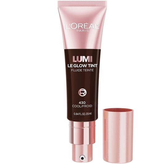 L'Oréal Paris Lumi Le Glow Tint, Glowy Skin Tint Foundation, Lightweight Buildable Coverage, Water-Based Formula, Deep Cool 430, 25 ml