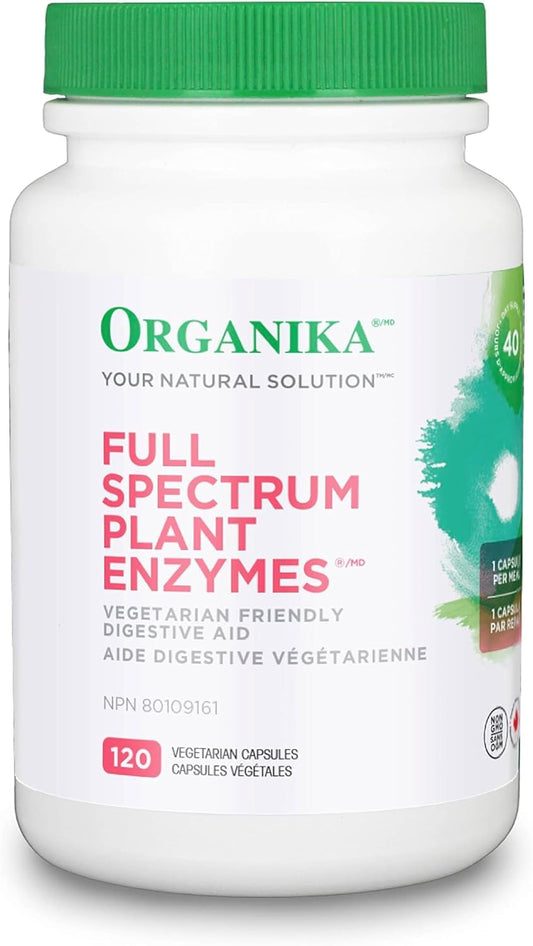 Organika Full Spectrum Plant Enzymes- Helps Break Down Carbs, Fat, Protein, Dairy- 120 vcaps