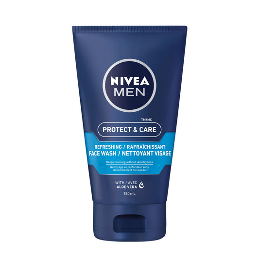 NIVEA MEN Protect & Care Refreshing Face Wash, Men’s Face Cleanser with Pro-Vitamin B5 & Aloe Vera, Moisturizing Men's Face Wash, No Drying Alcohol, Dermatologically-Tested Skin Care, 150mL