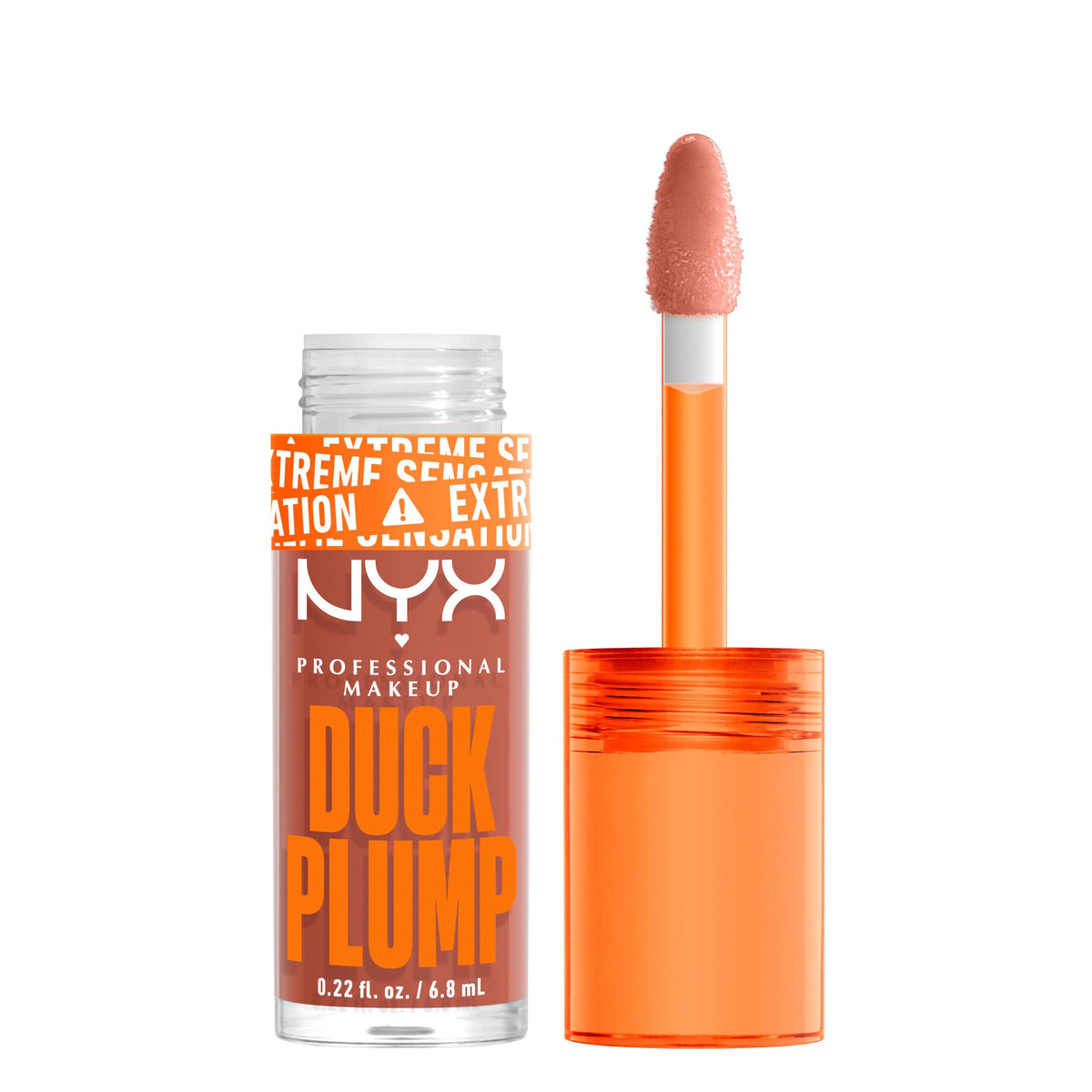 NYX PROFESSIONAL MAKEUP, Duck Plump High Pigment Lip Gloss, Plumping lip gloss, High pigment color, Vegan formula - Apri-Caught (Peach Pink)