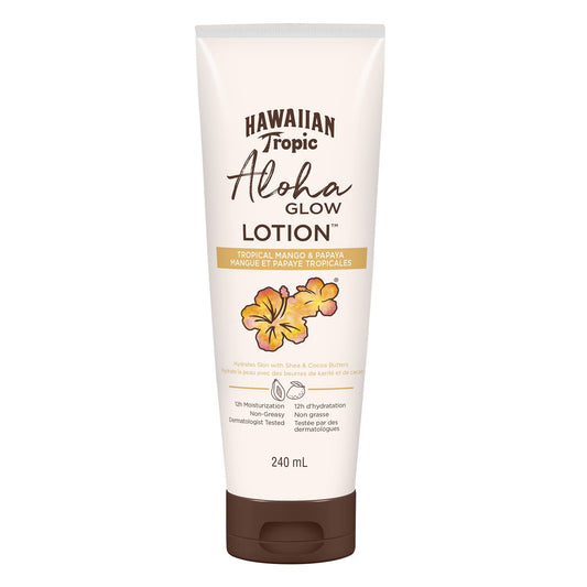 Hawaiian Tropic Aloha Glow Tropical Mango & Papaya Lotion, 240mL, 12 hour Moisturization, Hydrating Skin, Shea & Cocoa Butters
