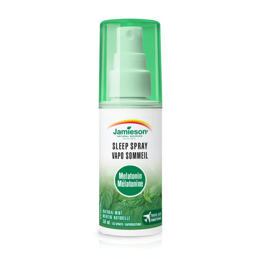 Jamieson Melatonin 1 mg Sleep Spray Natural Mint Flavour, Travel and Jet Lag, Improves Sleep Quality, Increases Sleep Time, and Helps Reset the Body's Sleep-Wake Cycle. Non-GMO, Gluten-Free, No Artificial Flavours, Colours, or Sweeteners, 58 mL