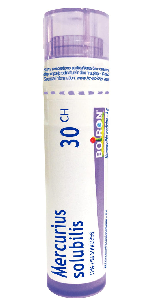 Boiron Mercurius solubilis 30ch,Homeopathic medicine. Each tube contains 4 g (approximately 80 pellets)