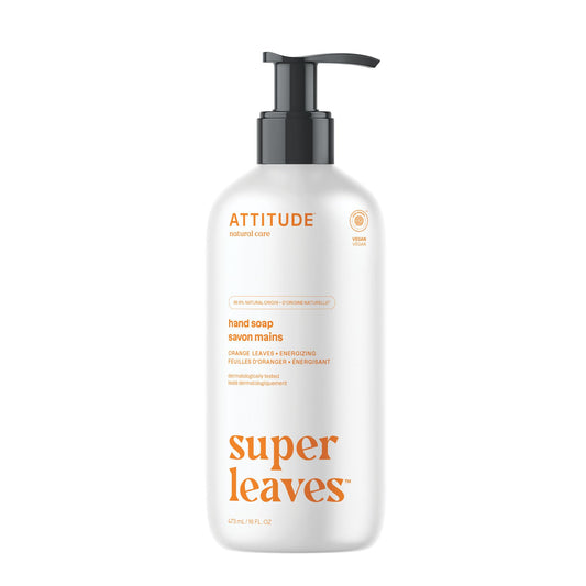 ATTITUDE Liquid Hand Soap, Made in Canada, EWG Verified, Plant and Mineral-Based, Vegan Personal Care Products, Orange Leaves, 473 mL