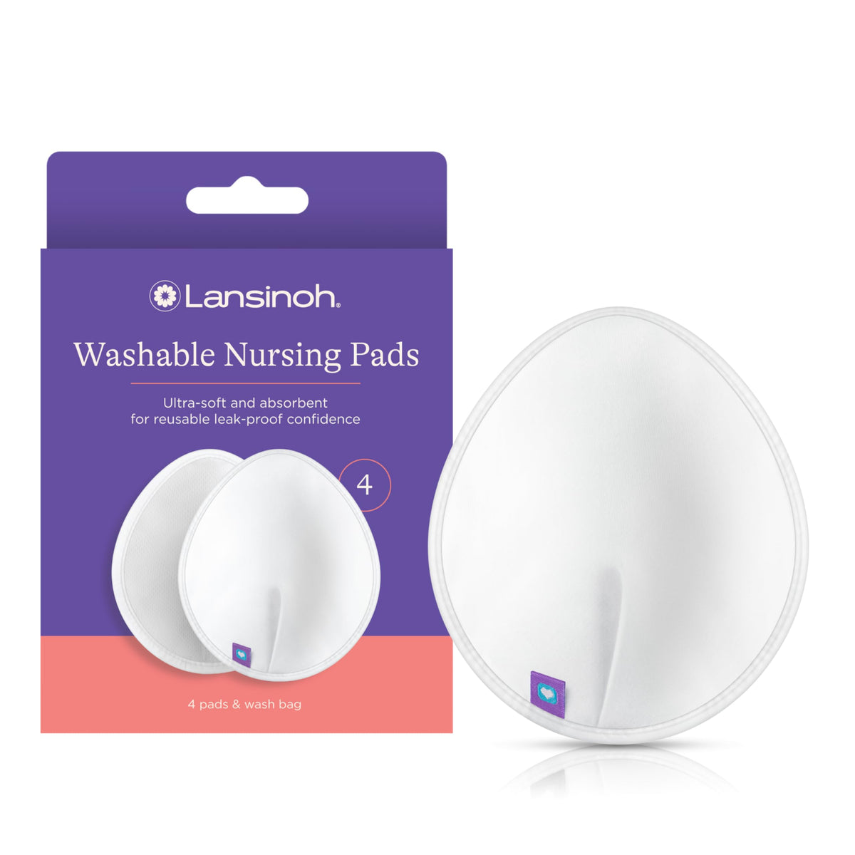 Lansinoh Washable Nursing Pads with Superior Absorbency and Ultra-Soft Comfort, Pack of Pads and Wash Bag
