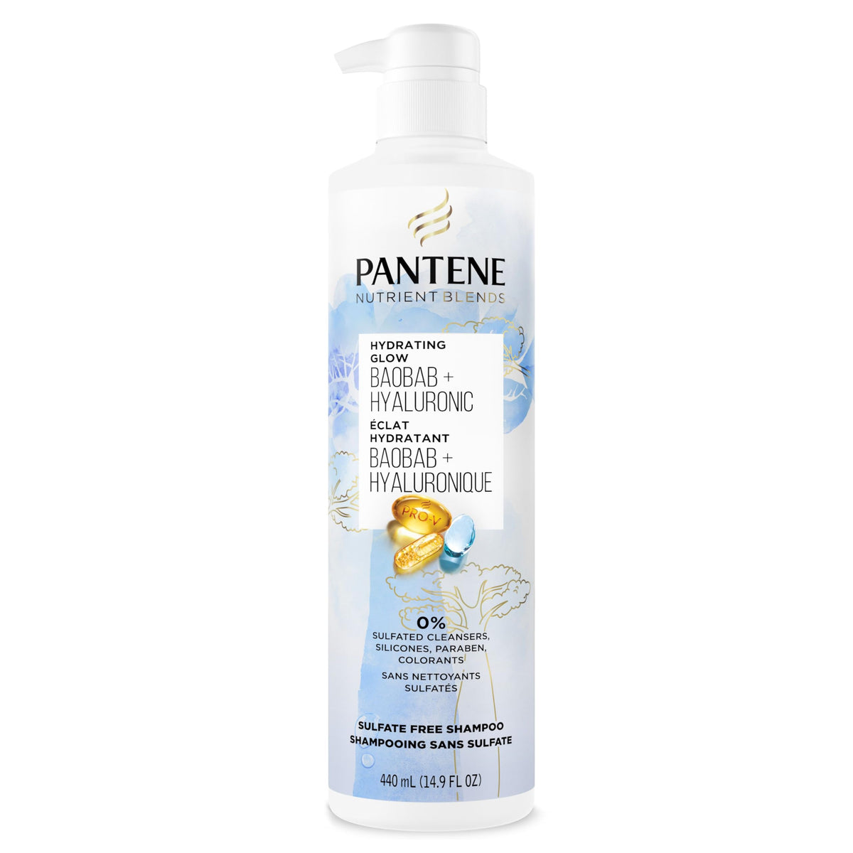 Pantene Nutrient Blends Hydrating Glow with Baobab Essence Sulfate free Shampoo, 440 mL