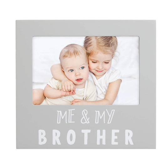 Pearhead Me and My Brother Sentiment Photo Frame, Big Sister or Brother Gift, Sibilng Pictures, Baby Keepsake, 4" x 6" Insert, Gray