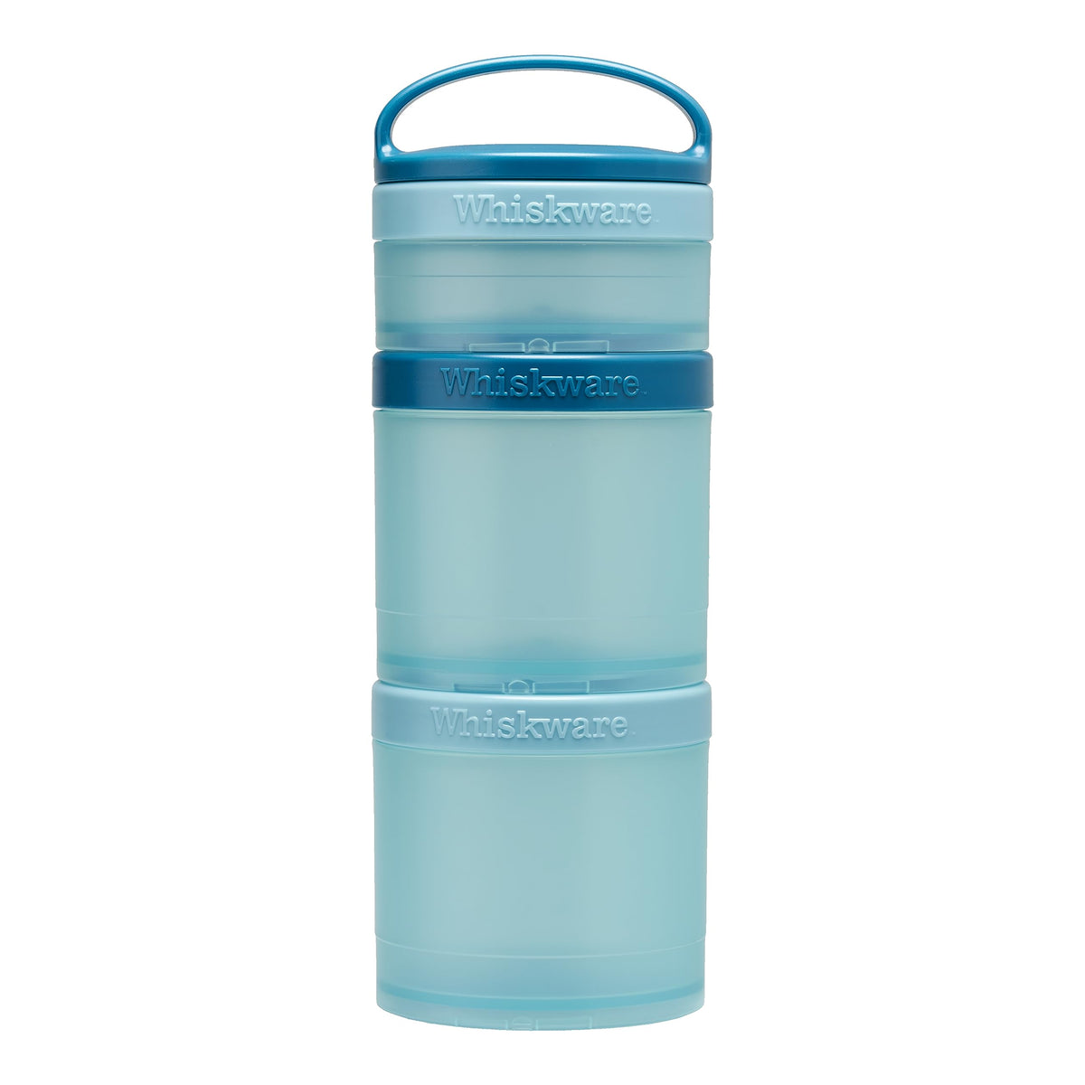Whiskware Stackable Snack Containers for Kids and Toddlers, 3 Stackable Snack Cups for School or Travel, Blue/Blue/Blue