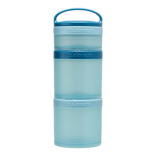 Whiskware Stackable Snack Containers for Kids and Toddlers, 3 Stackable Snack Cups for School or Travel, Blue/Blue/Blue
