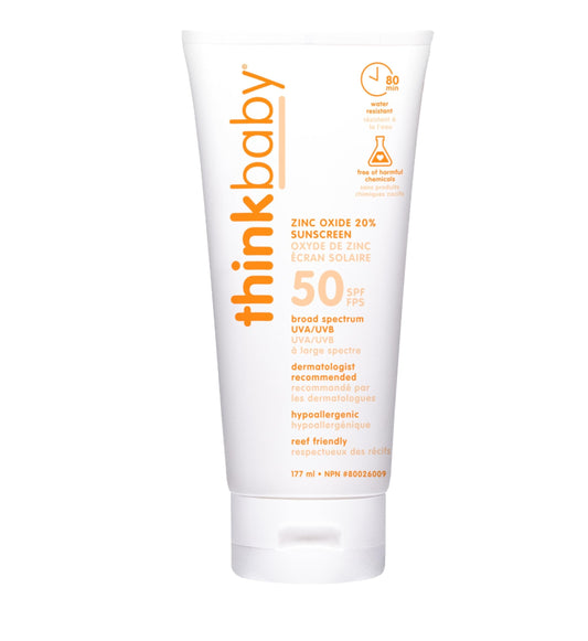 Thinkbaby - Safe Sunscreen SPF 50+, Broad Spectrum Protection - 6oz