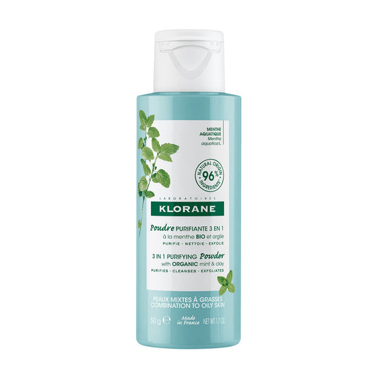 Klorane - 3 in 1 Purifying Powder with Organic Mint & Clay - Purifying Face Care - Combination to Oily Skin - 50g