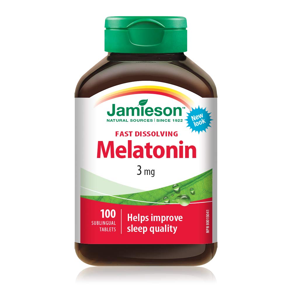 Jamieson Melatonin 3 mg, Fast-Dissolving, Improves Sleep Quality, Increases Sleep Time, and Helps Reset the Body's Sleep-Wake Cycle. Vegetarian, Non-GMO, Gluten-Free, 100 Sublingual Tablets, Proudly Canadian