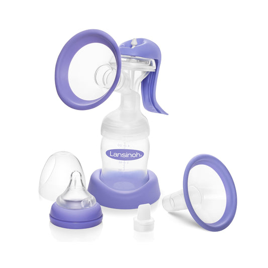 Lansinoh Manual Breast Pump, Hand Pump with Comfortable Flange, Includes 5oz Baby Bottle with Slow Flow Nipple, Breastfeeding Essentials