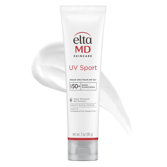 EltaMD UV Sport Broad Spectrum SPF 50 Sunscreen Sport Lotion, Body Sunscreen with UVA and UVB Protection, Water Resistant up to 80 Minutes, Non-Greasy, Oil Free Formula with Zinc Oxide, 3 oz Tube, Transparent