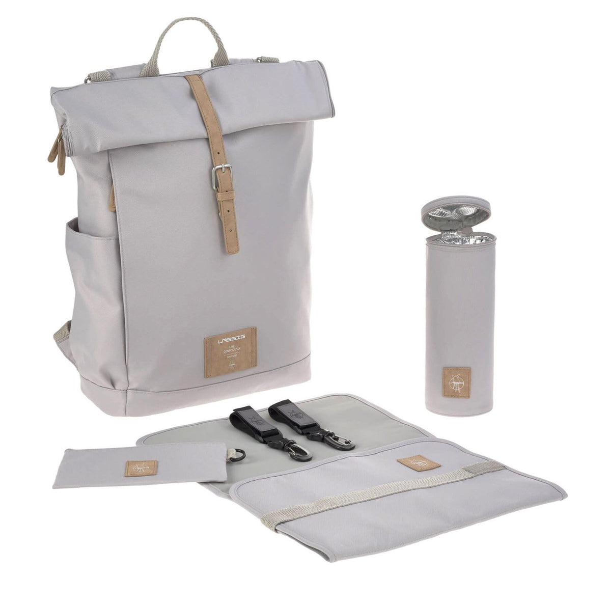 Lassig Green Label Rolltop Backpack Diaper Bag Grey