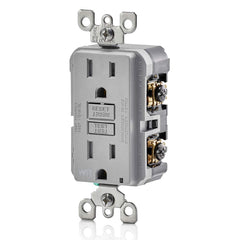 Leviton GFCI Weather-Resistant Receptacle, 15 Amp Tamper-Resistant, GFWT1-GY, Grey