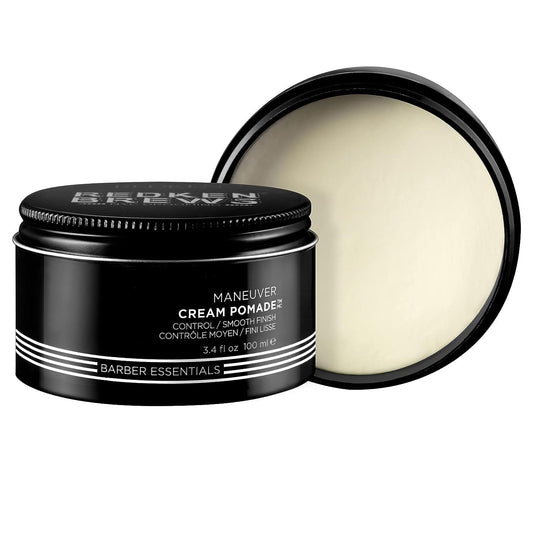 Redken Brews Maneuver Cream Pomade, Water-Based for Men, Natural Smooth Finish, Medium Hold, Fine to Medium Hair, Dye-Free, 100 ML