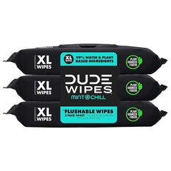 DUDE Wipes Flushable Wipes - 3 Pack, 144 Count - Mint Chill Extra-Large with Vitamin-E, Aloe, Eucalyptus & Tea Tree Oils - Septic and Sewer Safe