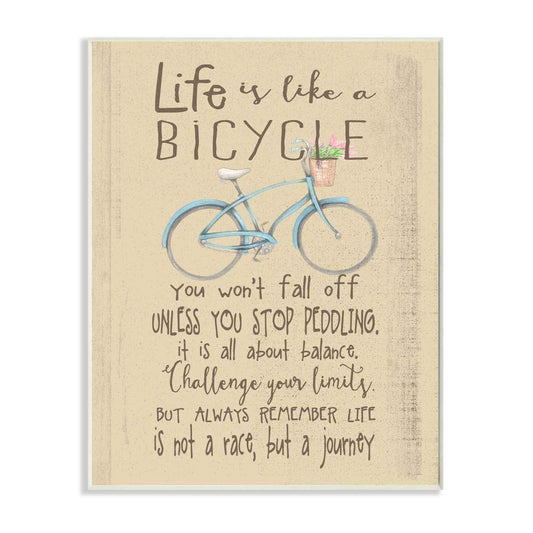 Stupell Industries Home Décor Life is Like a Bicycle' Icon Inspirational Typography Wall Plaque Art, 10 x 0.5 x 15