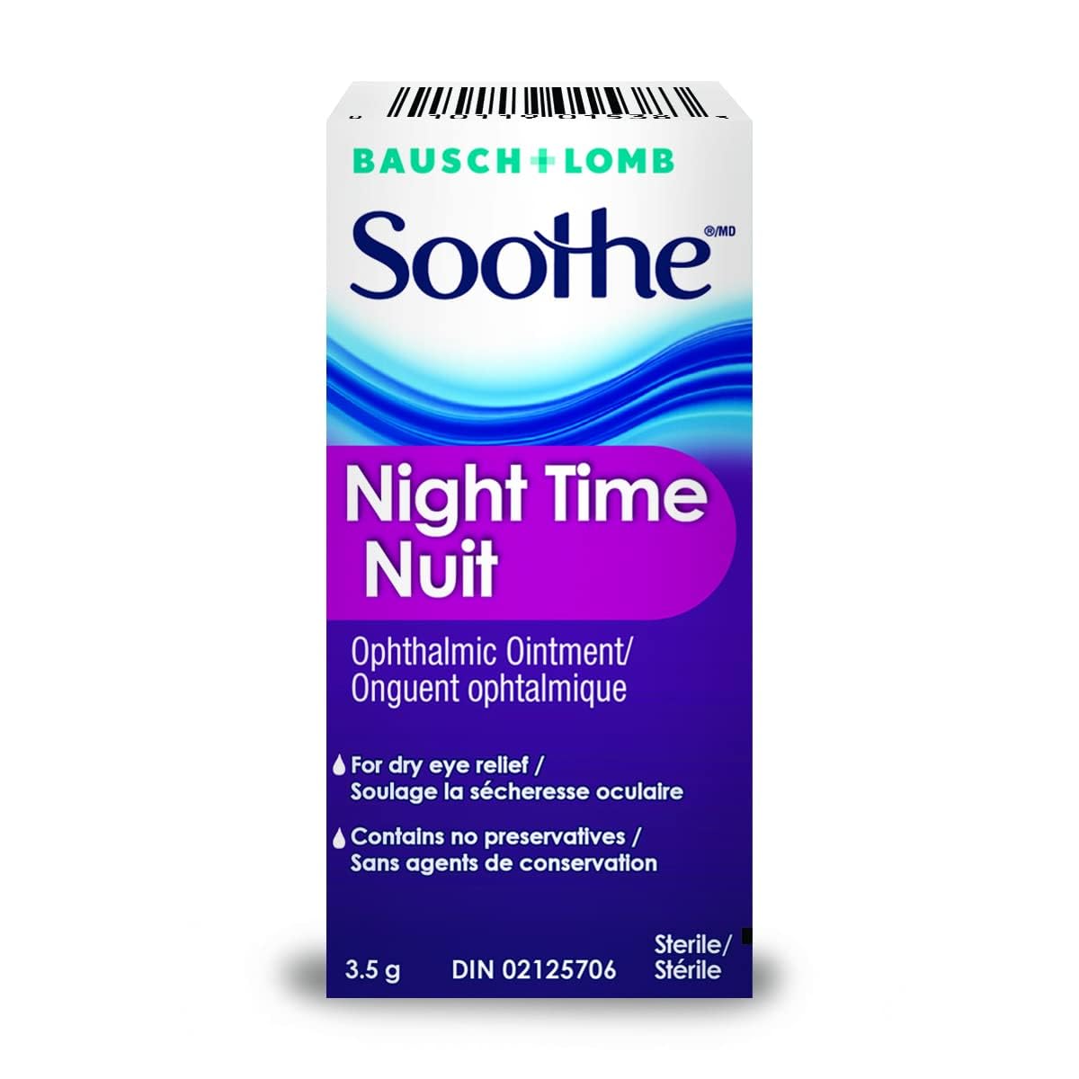 Bausch + Lomb Soothe Night Time Ophthalmic Dry Eye Ointment, Lubricant, Relief for Dry Eyes, Nighttime Dry Eye Relief, Preservative Free, 3.5g