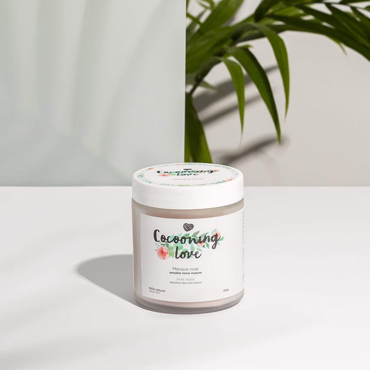 Cocooning Love 100% Natural and Vegan - pink clay Mask for Tired Faces and Damaged Skin, 60 Grams