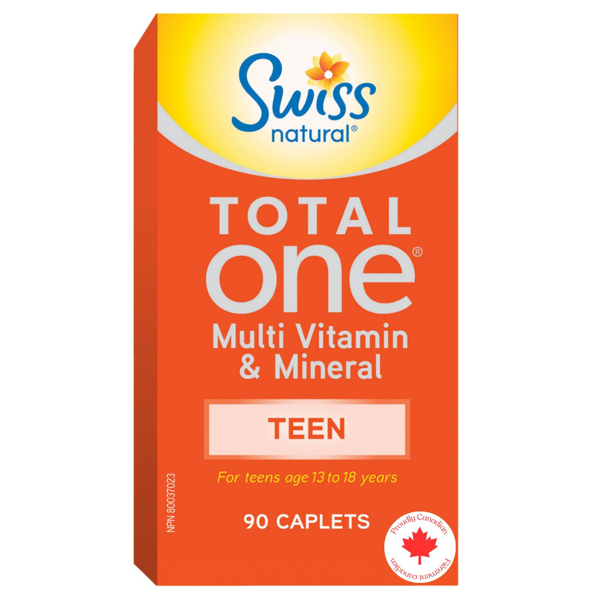 Swiss Natural Total One Teen Multi Vitamin & Mineral | Calcium, Biotin & Vitamin B12 | Daily Maintenance for Overall Health | No Preservatives and Dairy | 90 Caplets