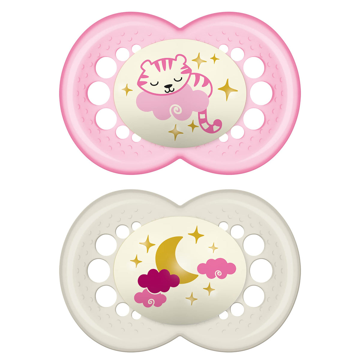 MAM Original Baby Pacifiers 6-16 Months, Binky For Newborn Babies, BPA-Free Skin Soft Silicone Nipple, Glows In The Dark, Developed With Medical Experts, 2 Pack, Sterilizer Case, Made In Europe