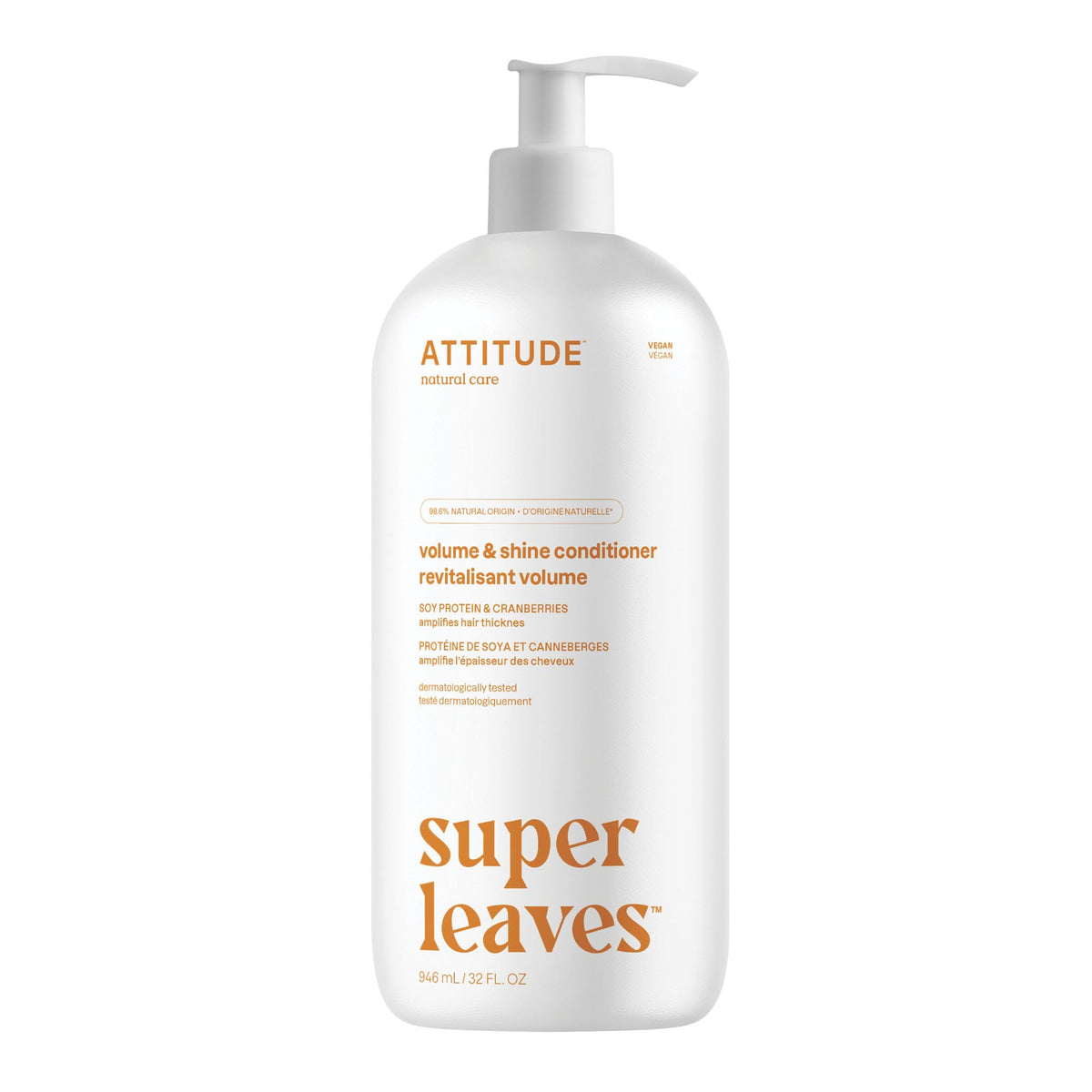 ATTITUDE Volume and Shine Hair Conditioner, Made in Canda, For Thin Hair, Naturally Derived Ingredients, Vegan Detangler, Dermatologically Tested, Soy Protein & Cranberries, 946 mL