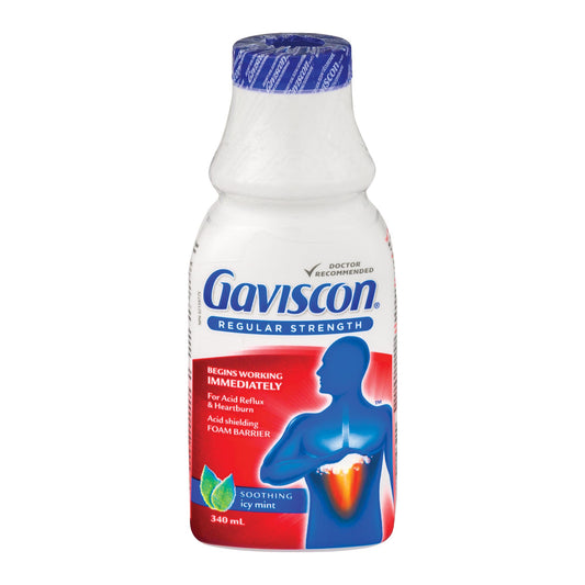 Gaviscon Liquid Regular Strength Antacid - 340 ml - Antacid Liquid for Day and Night Heartburn Relief, Acid Reflux and GERD Relief, Icy Mint - Free of Aluminum, Lactose and Gluten