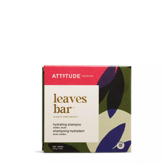 ATTITUDE Hydrating Shampoo Bar, Made in Canada, Natural Origin, Ideal for Dry, Damaged Hair, Castor Oil, EWG Verified & Clean ingredients, Vegan, Herbal Musk, 113 g