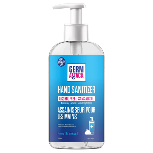 X3 Clean Germ Attack Hand Sanitizer - Foaming, Alcohol & Fragrance Free - Moisturizing Formula - Made in Canada - 250 ml Countertop Size