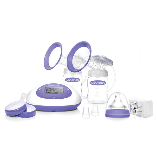 Lansinoh SignaturePro Double Electric Breast Pump, Portable, LCD Display, Includes Breast Pump Bag, 25mm Breast Pump Flanges and 2 Lansinoh Baby Bottles