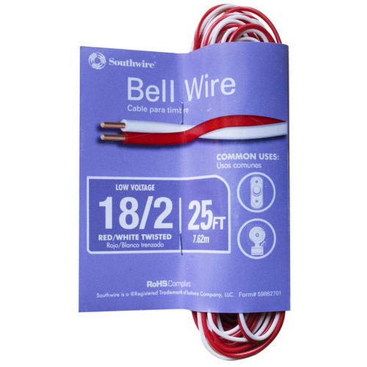 Southwire 64267101 Red/White Bell Wire, 25ft