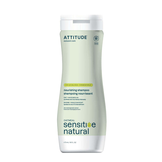 ATTITUDE Nourishing Hair Shampoo for Sensitive Dry Scalp, Made in Canada, EWG Verified, Soothing Oat, Dry and Damaged Hair, Naturally Derived Ingredients, Vegan and Plant-Based, 473 mL