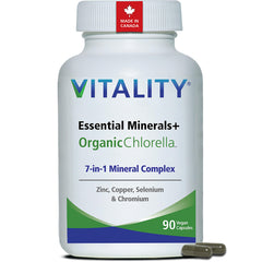 VITALITY Canadian Made 7-in-1 Trace Mineral Complex: Zinc Copper Selenium for Immune Support, Plus Manganese, Chromium & Antioxidant with Organic Chlorella for Thyroid, Energy Support, Vegan, 90 Capsules