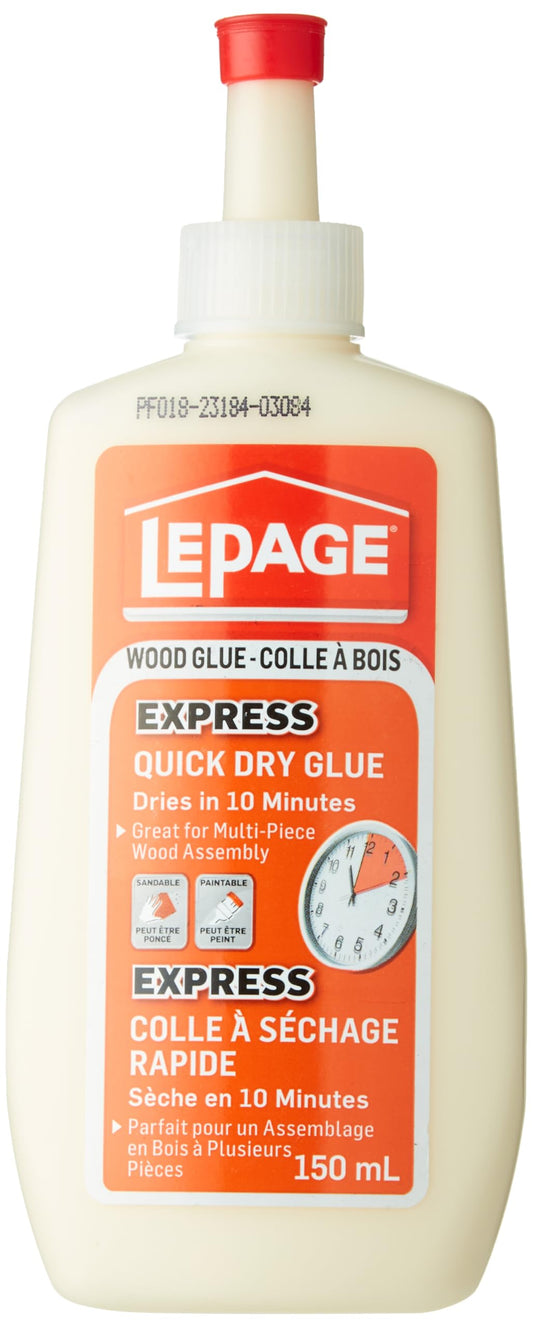 Lepage Express Quick Dry Wood Glue - High Strength Wood Adhesive for Furniture, Woodworking, Crafts, & Repairs - 150 ml, 1 Pack