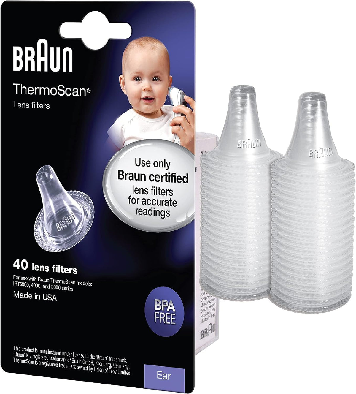 Braun ThermoScan Lens Filters for Ear Thermometer, Baby Thermometer Ear Covers, Disposable Probe Covers, Clear, 40 Count