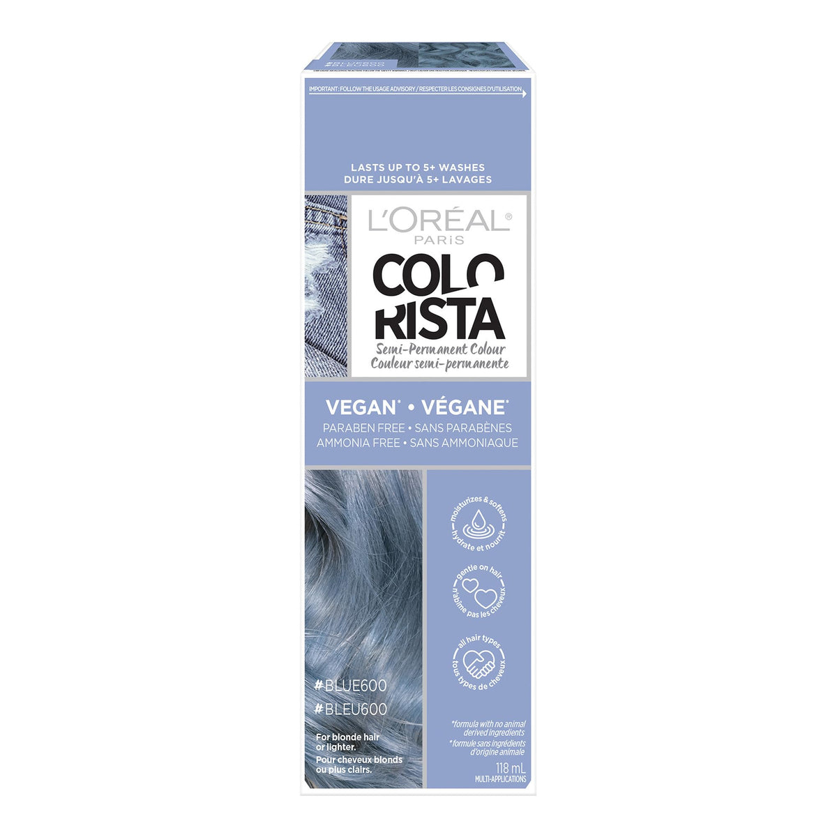 L’Oréal Paris Colorista Semi Permanent Hair Color for Bleached or Blonde Hair, 600 Blue, Color Depositing Hair Mask Formula, 1 EA (Packaging May Vary)