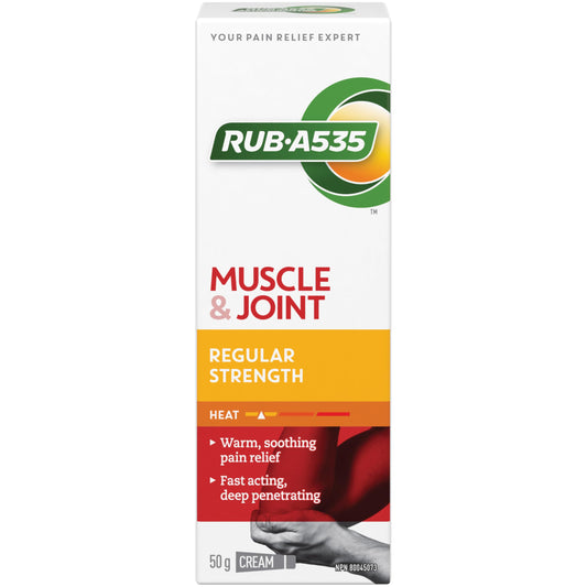 Rub-A535 Muscle & Joint Regular Strength Pain Relief Cream - Made in Canada, Fast Acting Pain Relief, Stainless and Greaseless, Works on Contact - 50g