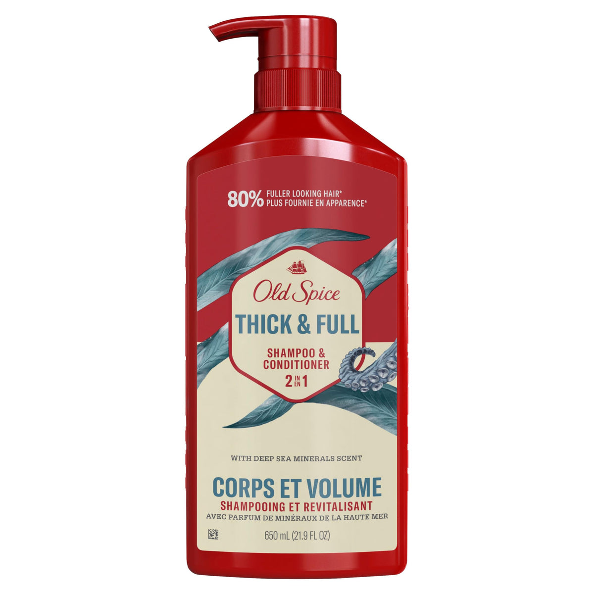 Old Spice Thick and Full 2IN1 Shampoo and Conditioner for Men, with deep sea minerals scent, 650 mL