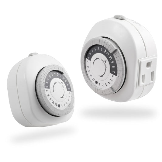 GE 24-Hour Heavy Duty Indoor Plug-in Mechanical Timer 2pk, 1 Grounded Outlet, 30 Minute Intervals, Daily On/Off Cycle, for Lamps, Portable Fans, Seasonal Lighting, Appliances, UL Listed, 46139, Grounded 1-Outlet | Gray/White