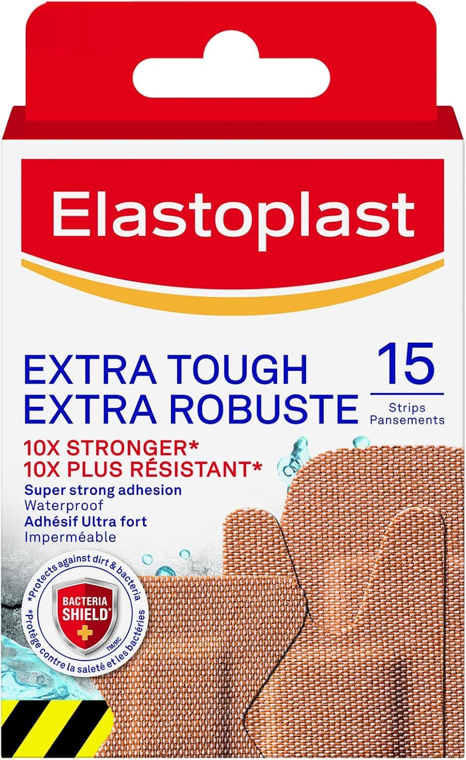 Elastoplast Extra Tough Waterproof Adhesive Bandages, 15 Strips, Beige | Flexible Fabric | Durable Protection Super Strong Adhesion for Extra Strong Sticking Power