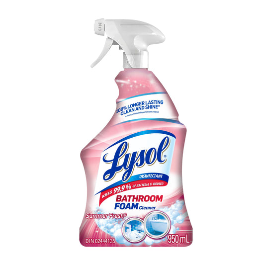 LYSOL Bathroom Foam Cleaner Trigger Spray, Disinfectant Formula Kills of Germs, Removes Tough Soap Scum & Lime Scale, Cleans to a Brilliant Shine with Summer Fresh Scent, 950 mL