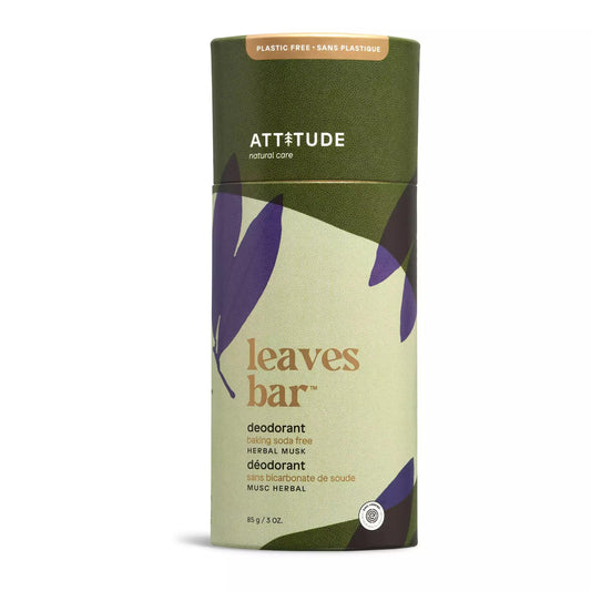 ATTITUDE Natural Deodorant, Made in Canada, Aluminum-free, Odor Control & Long Lasting, Nourishing Ingredients, Castor and Jojoba Oils, Baking Soda-free, EWG Verified, For Men and Women, Herbal Musk, 85 g