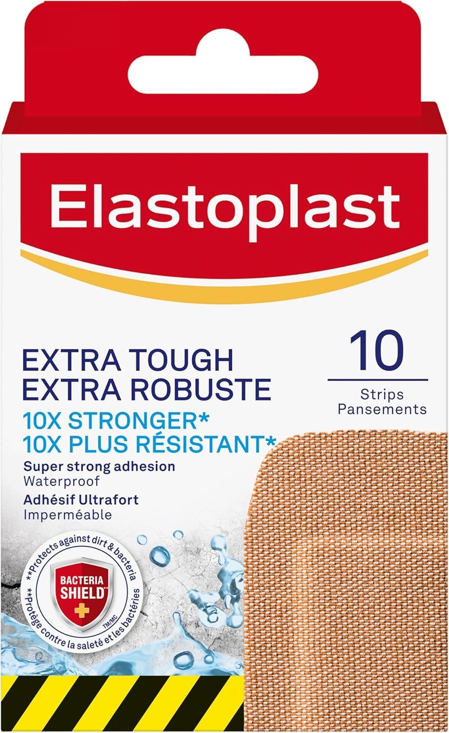 Elastoplast Extra Tough Waterproof XL Bandages (10 Strips) | Waterproof and tough fabric | Super Strong Adhesion | Provides Durable Protection | Bacteria Shield