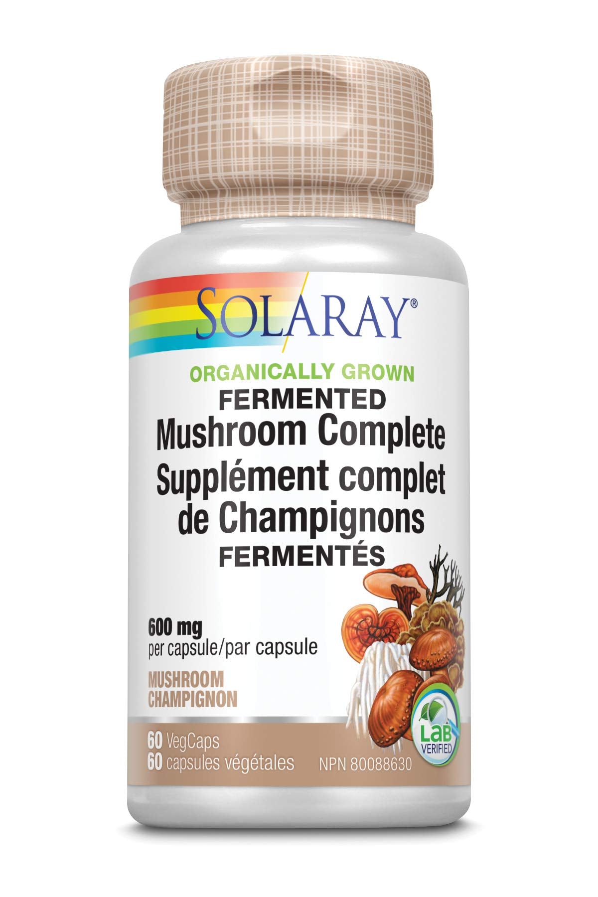 Solaray Organically Grown Fermented Mushroom Complete 600 mg | Healthy Immune Function Support | 60 VegCaps