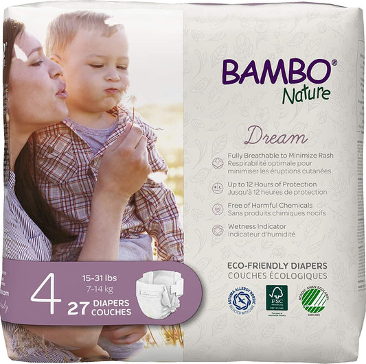 Bambo Nature Hypoallergenic Baby Diapers, Eco-Labeled Diapers, Enhanced Leakage Protection, Totally Chlorine-free - Size 4 (27 Count)