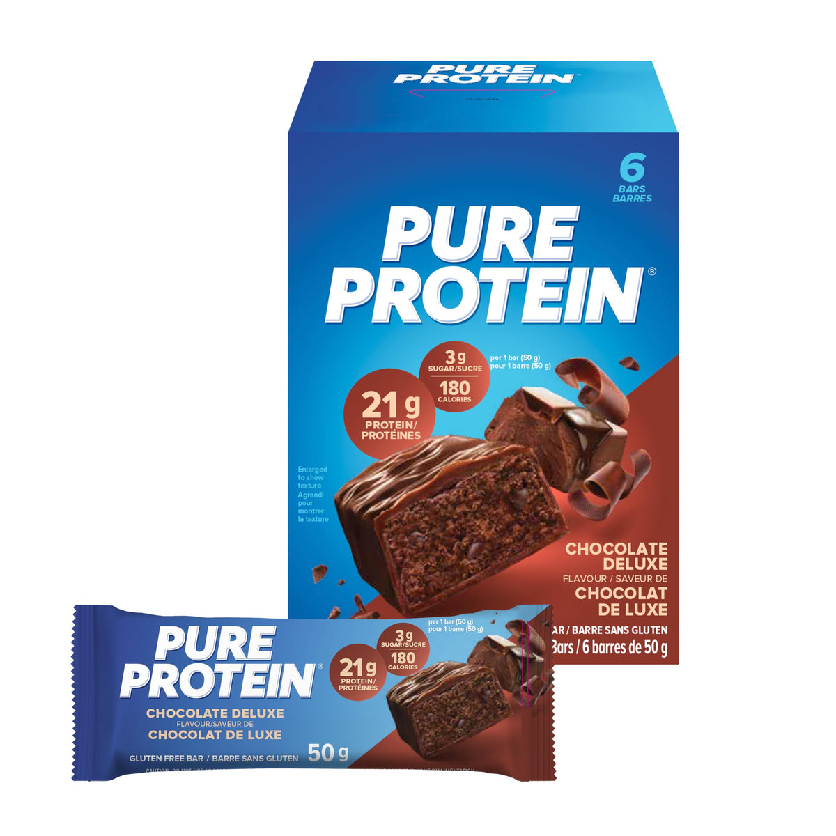 Pure Protein Bars - Nutritious, Gluten Free bar, made with Whey protein blend - low sugar, protein snack. Deliciously satisfying. Made in Canada, Chocolate Deluxe (Pack of 6)